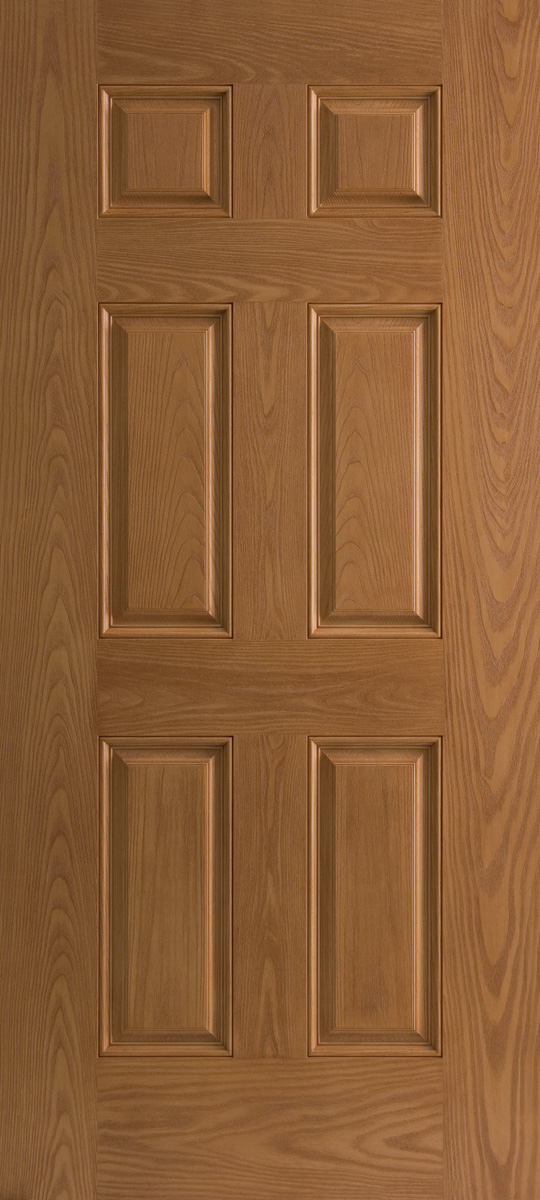 Oak textured fiberglass insulated exterior door 6 panel